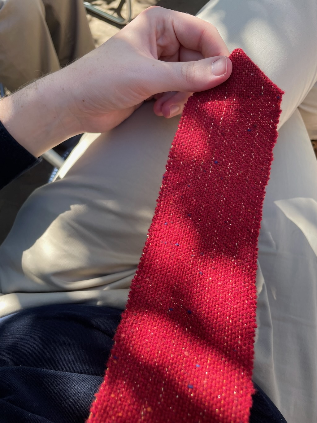 Lucky necktie being worn in the sunlight
